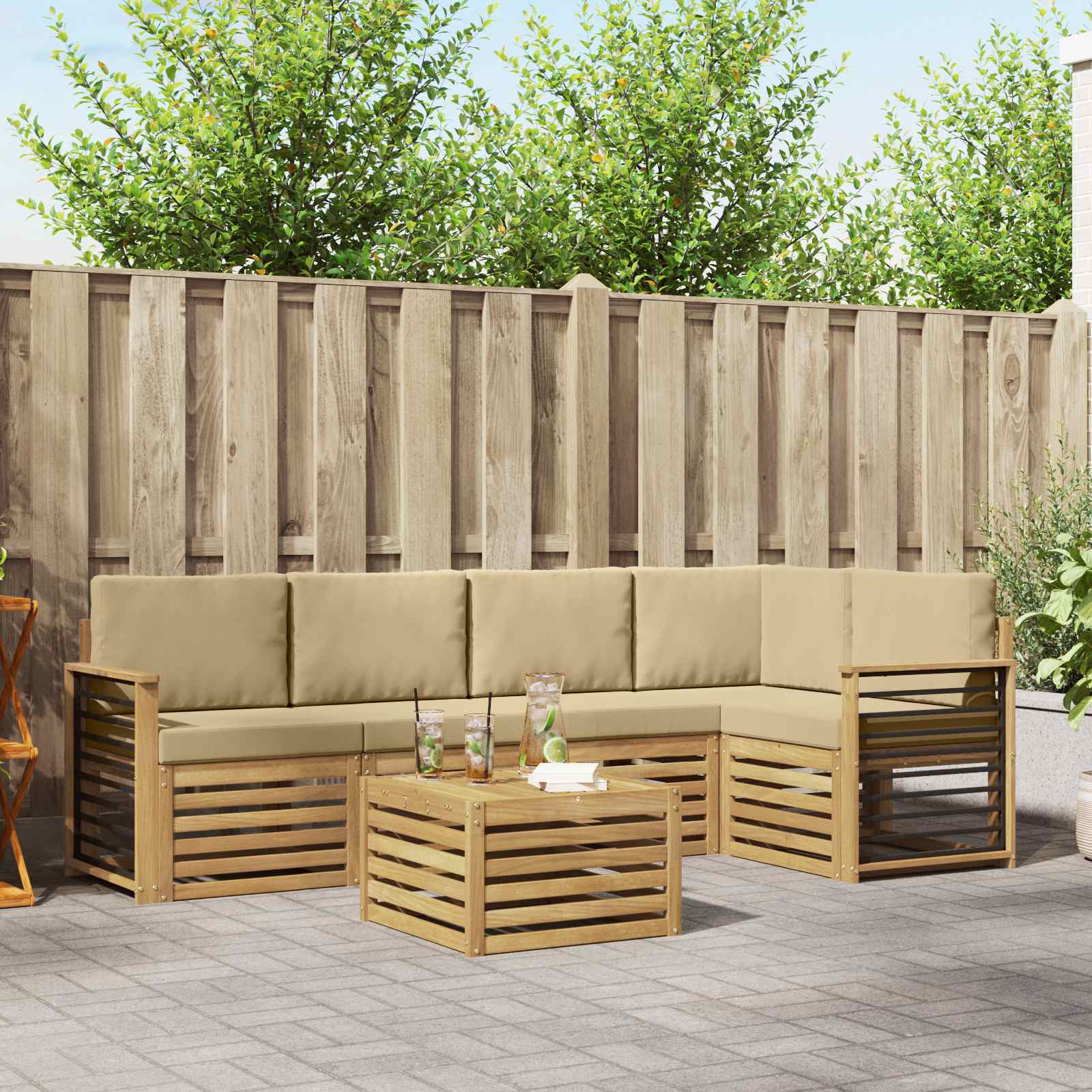 Set vanjskih sofa 6 pcs Bijela i bež 59 x 59 x 37 cm Poliester
