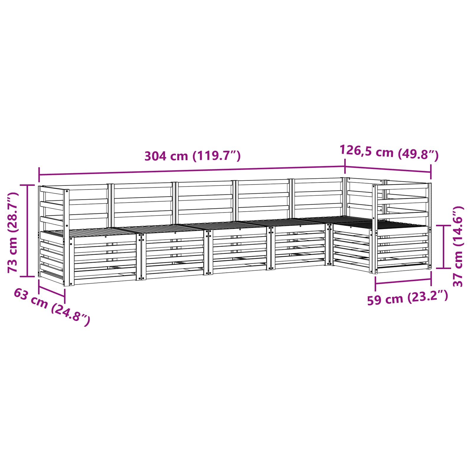 Set vanjskih sofa 6 pcs Bijela 304 x 126,5 x 73 cm