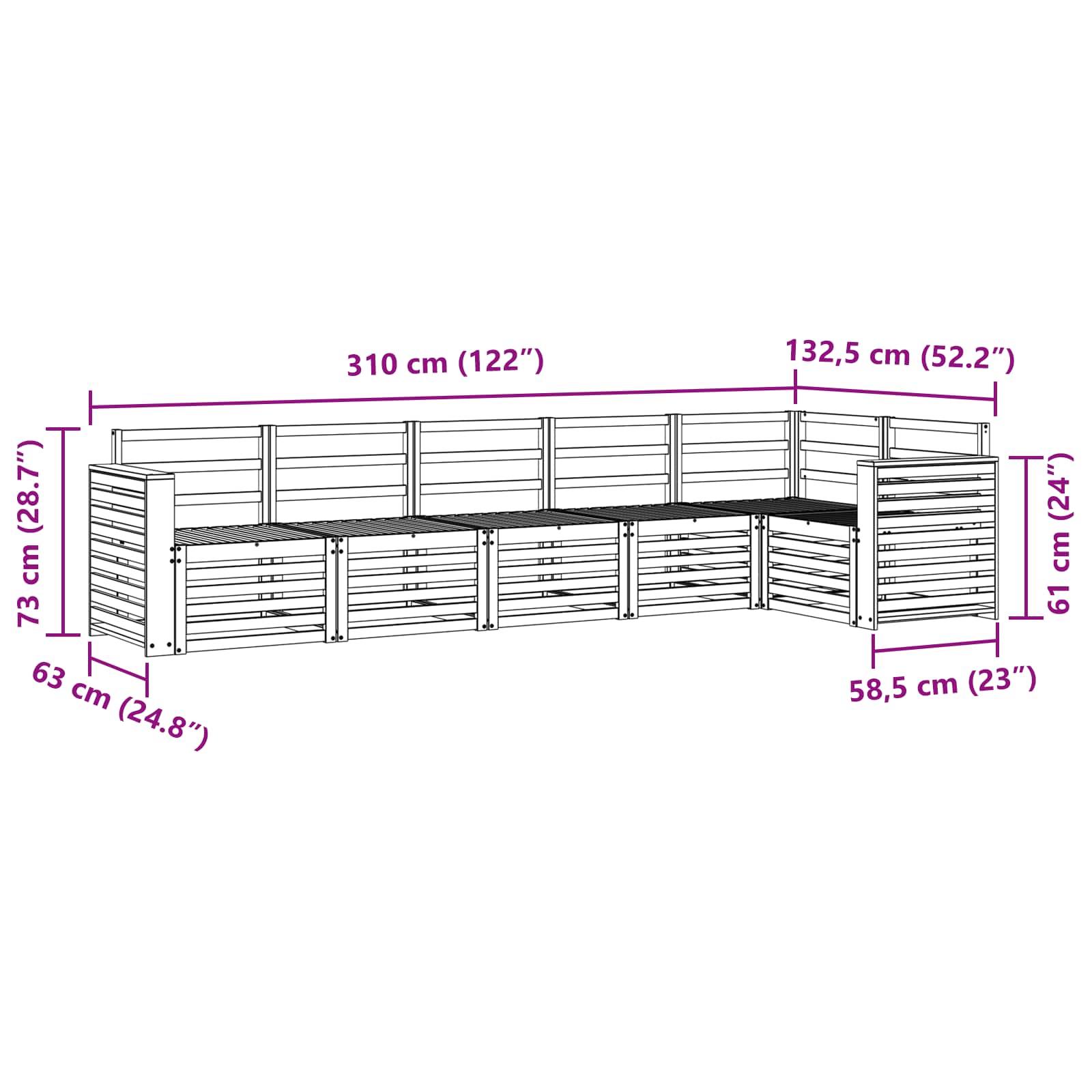 Set vanjskih sofa 6 pcs Bijela 310 x 132,5 x 73 cm