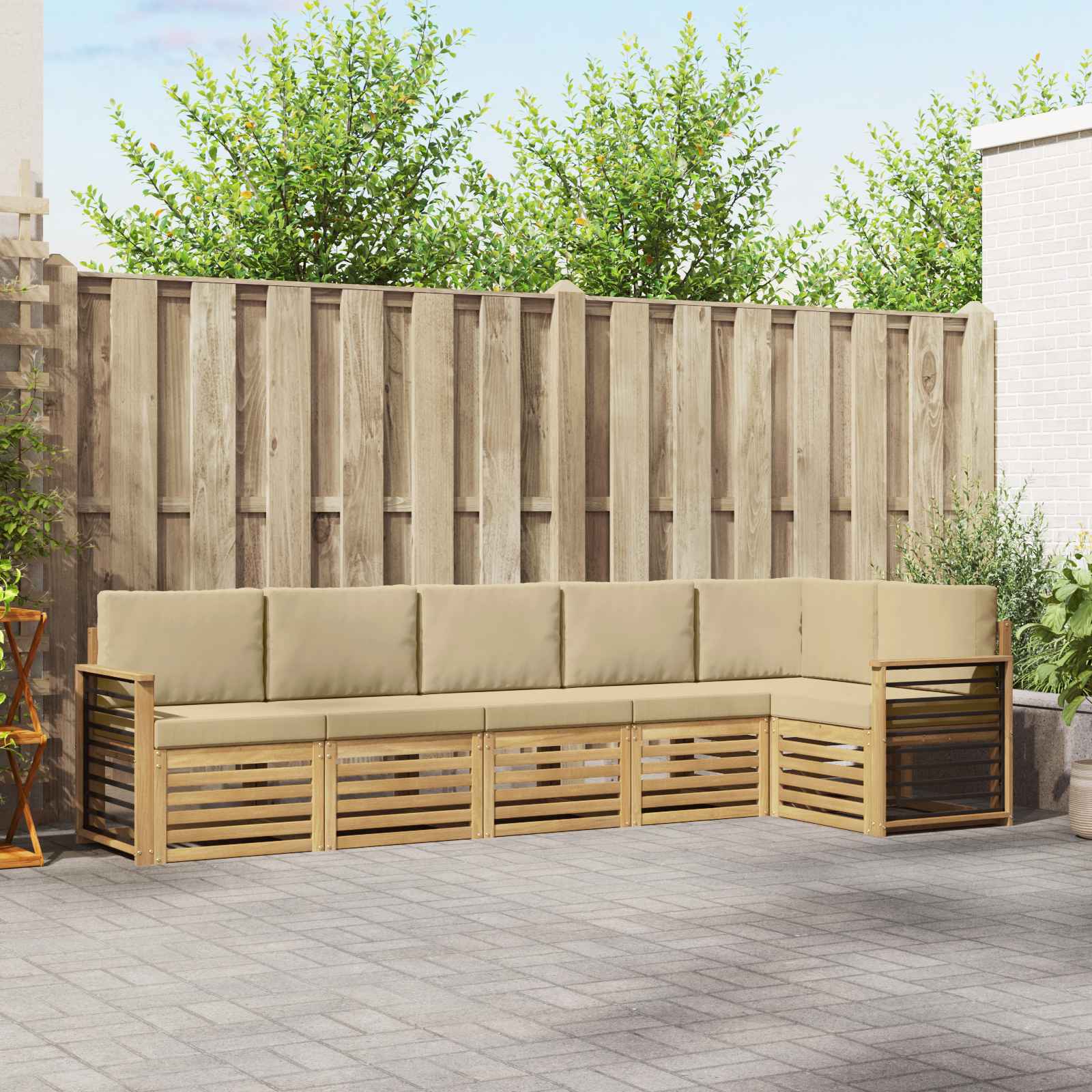 Set vanjskih sofa 6 pcs Bijela i bež 306 x 128,5 x 73 cm