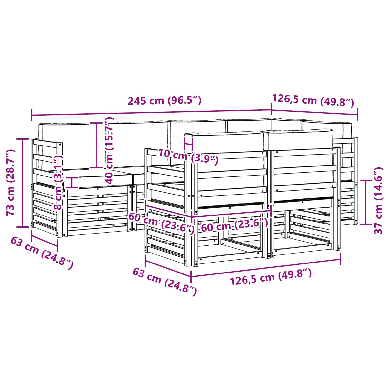 Set vanjskih sofa 7 pcs Bijela i bež 245 x 126,5 x 73 cm