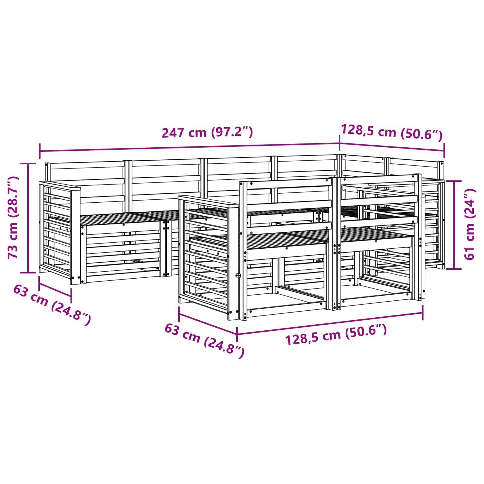 Set vanjskih sofa 7 pcs Bijela 247 x 128,5 x 73 cm