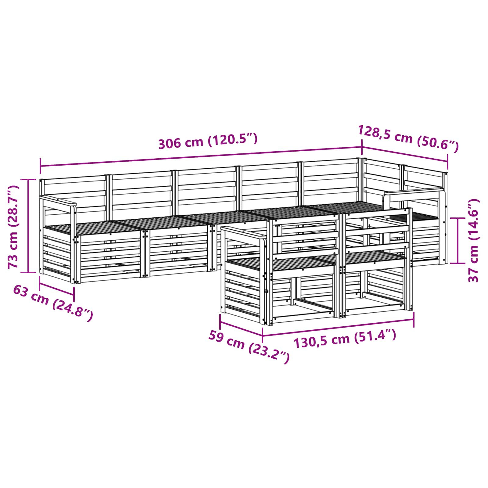 Set vanjskih sofa 8 pcs Bijela 306 x 128,5 x 73 cm