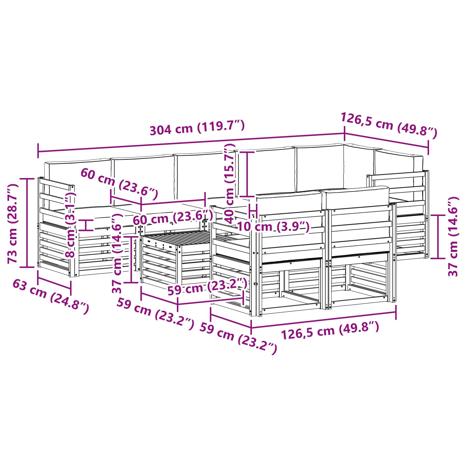 Set vanjskih sofa 8 pcs Bijela i antracit 59 x 59 x 37 cm