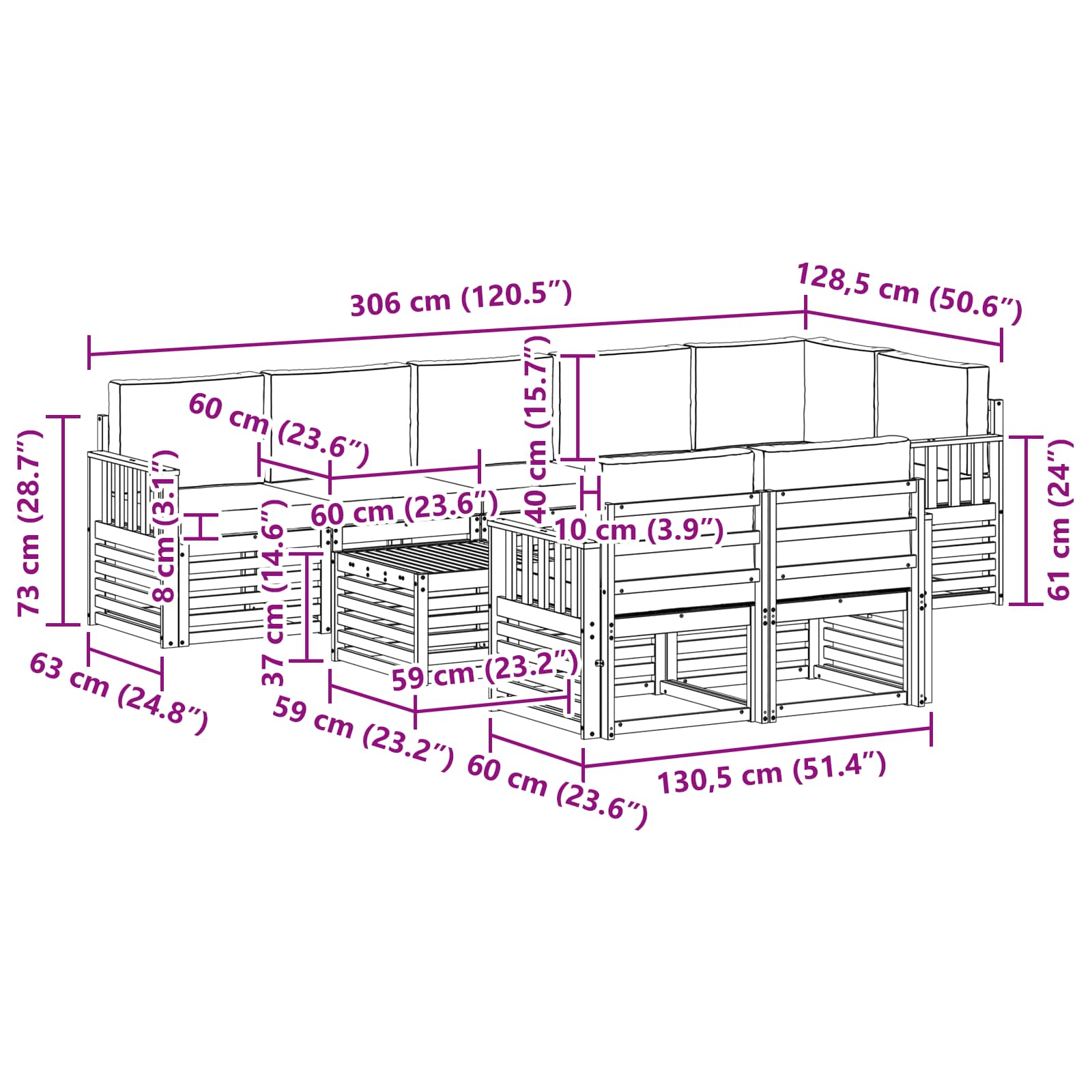 Set vanjskih sofa 8 pcs Bijela i bež 59 x 59 x 37 cm Poliester