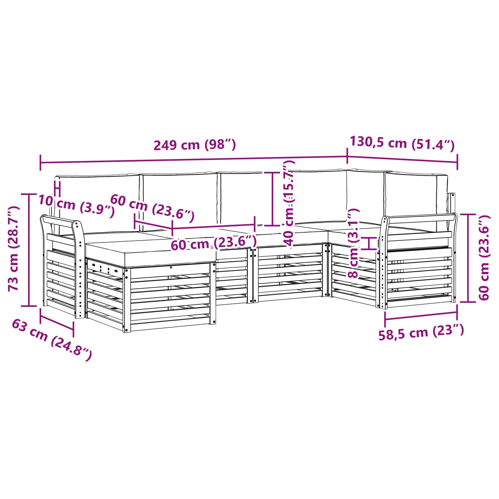 Set vanjskih sofa 6 pcs Bijela i krem Poliester
