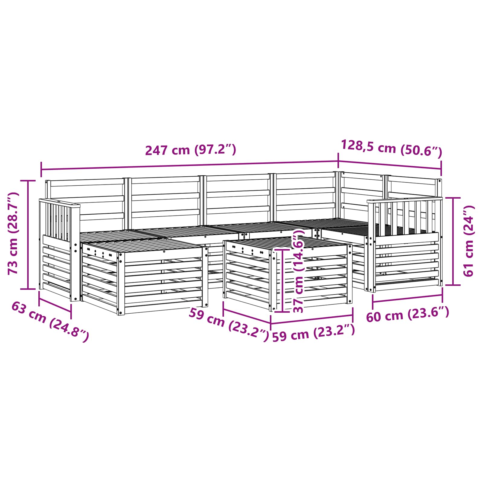 Set vanjskih sofa 7 pcs Bijela Poliester