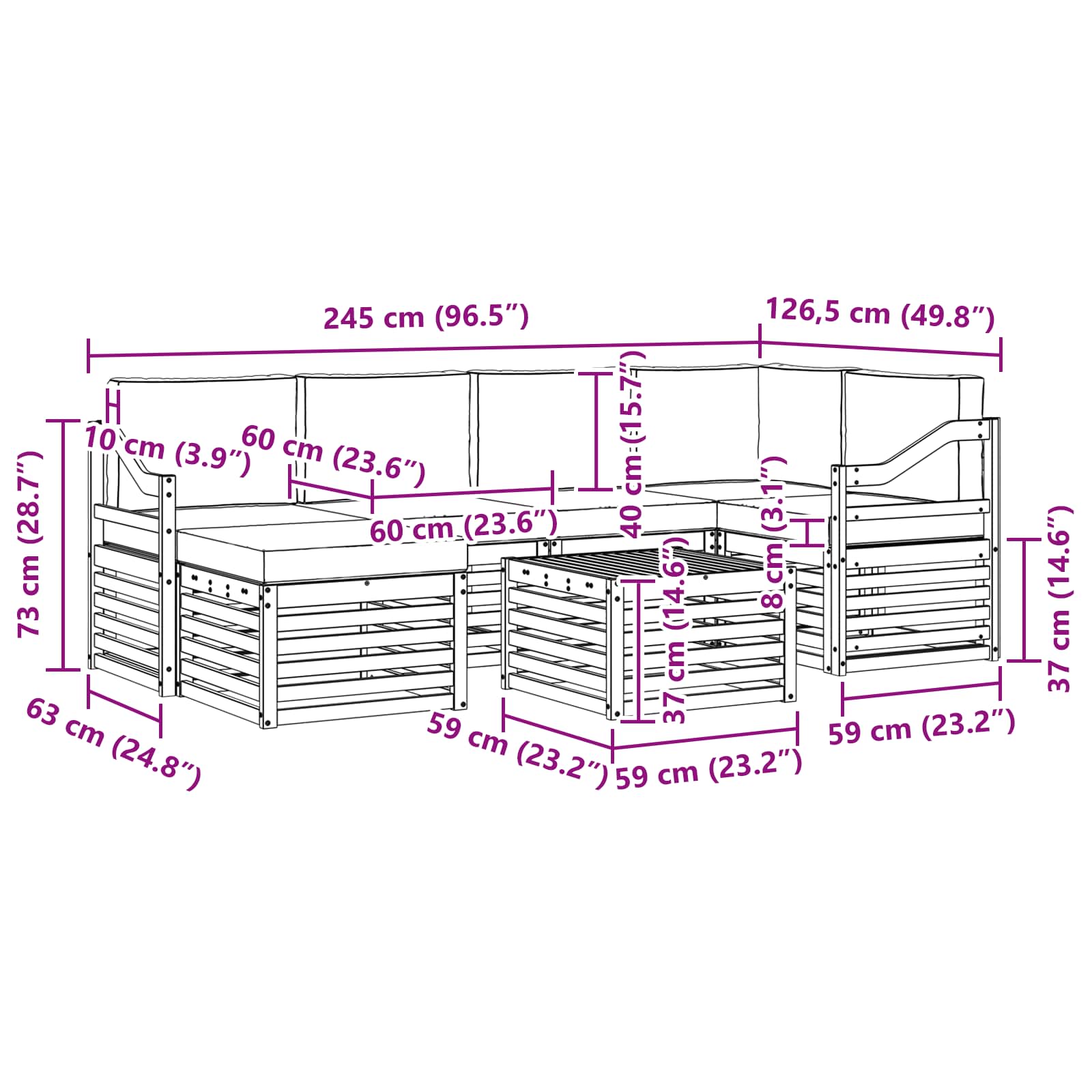 Set vanjskih sofa 7 pcs Bijela i bež Poliester