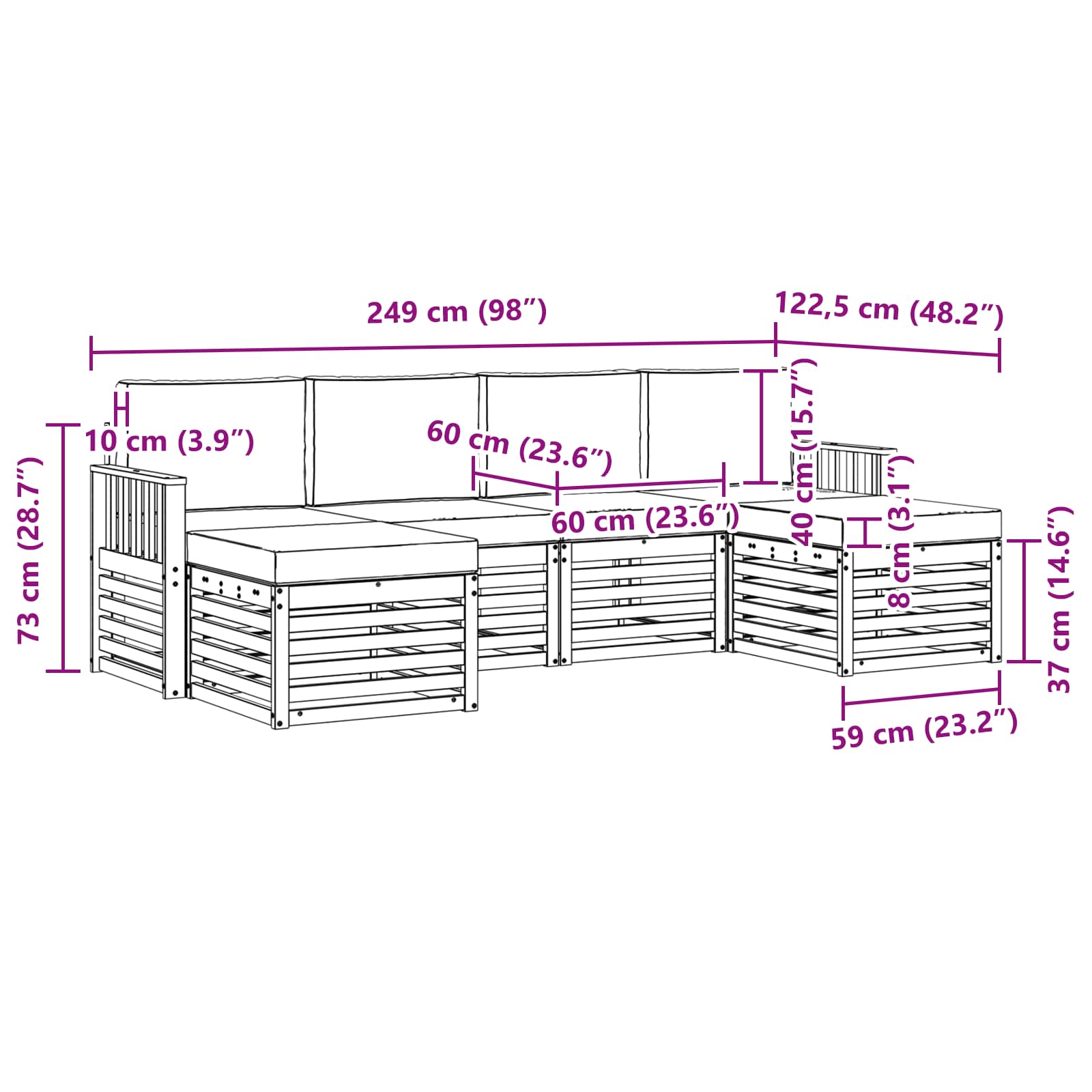 Setovi sofa 6 pcs Bijela i antracit 249 x 122,5 x 73 cm