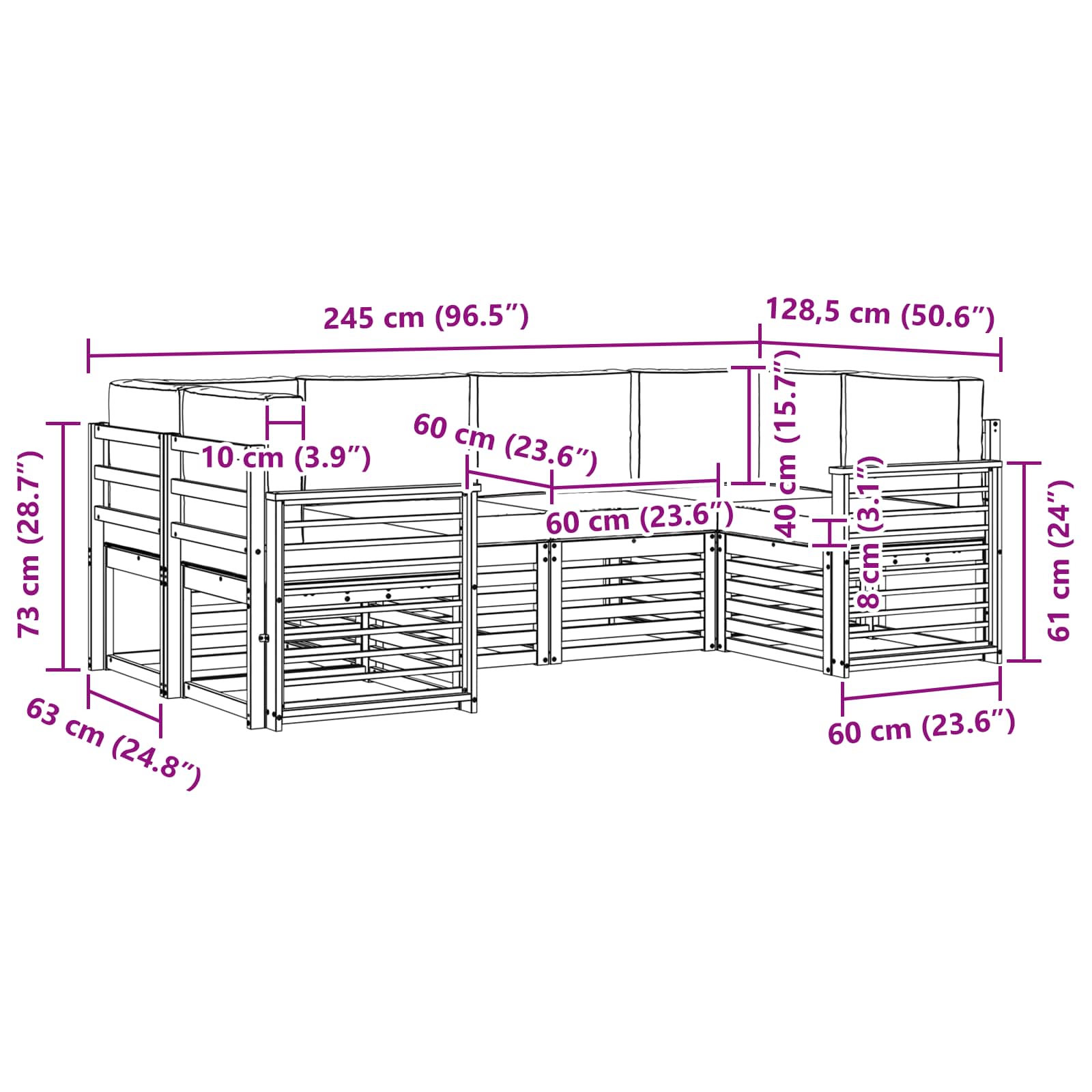 Sekcijska garnitura 6 pcs Bijela i antracit 245 x 128,5 x 73 cm