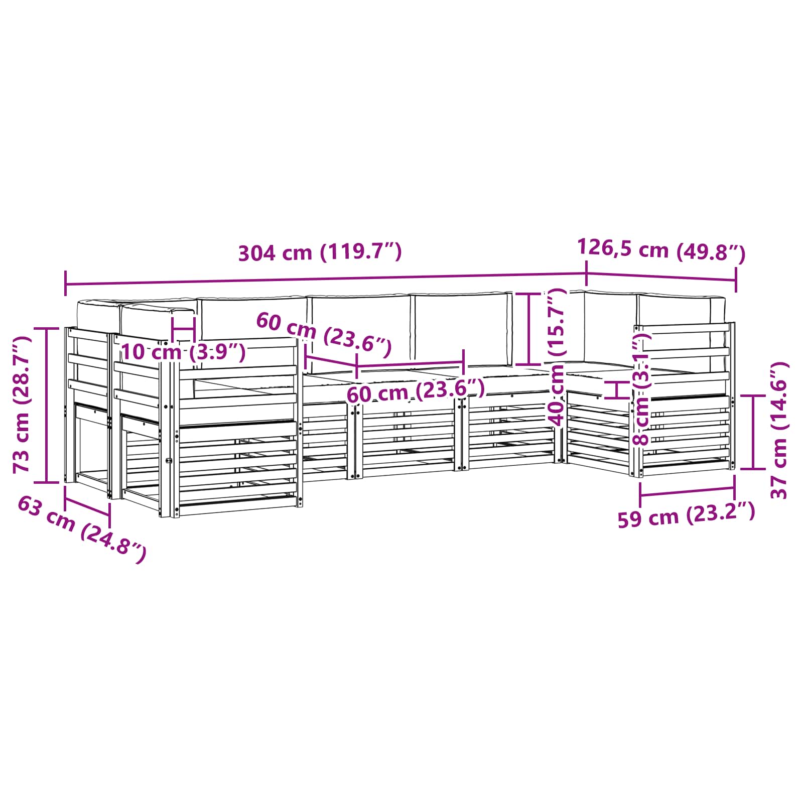 Sekcijska garnitura 7 pcs Bijela i antracit 304 x 126,5 x 73 cm