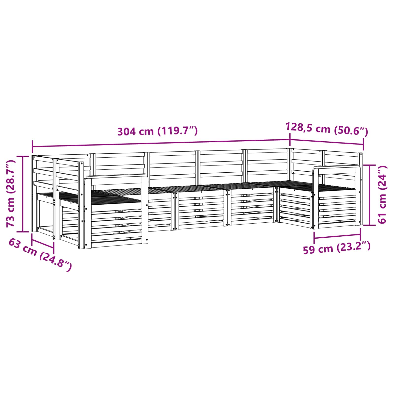 Set vanjskih sofa 7 pcs Bijela 304 x 128,5 x 73 cm