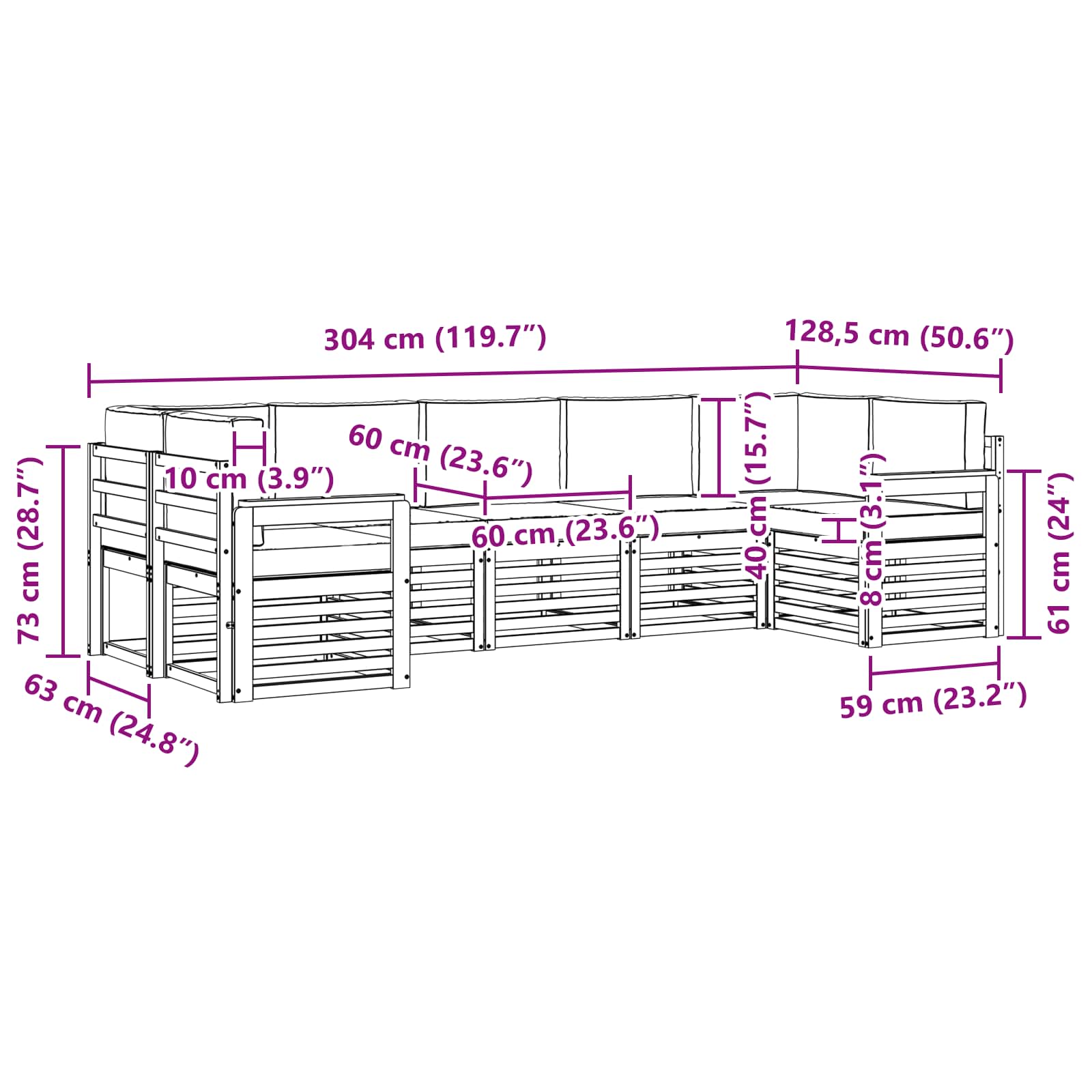 Set vanjskih sofa 6 pcs Bijela i Antracit 304 x 128,5 x 73 cm