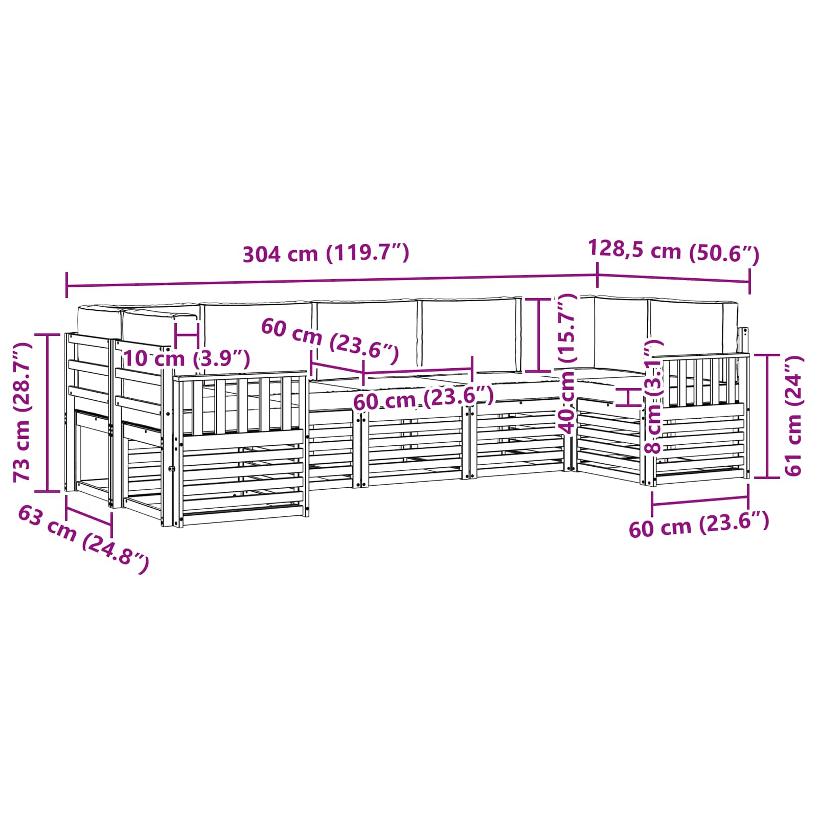 Set vanjskih sofa 6 pcs Bijela i Antracit 304 x 128,5 x 73 cm