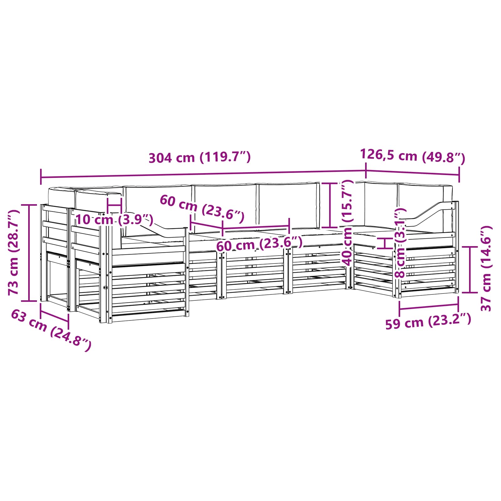 Sekcijska garnitura 7 pcs Bijela i antracit 304 x 126,5 x 73 cm