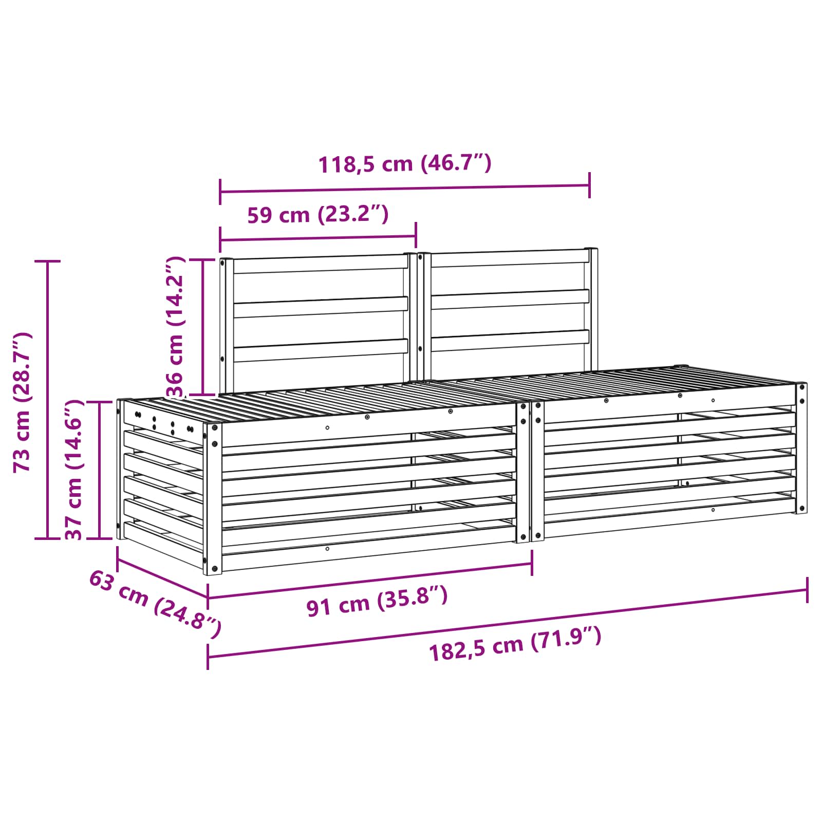 Set vanjskih sofa 3 Komad Bijela 182,5 x 63 x 73 cm