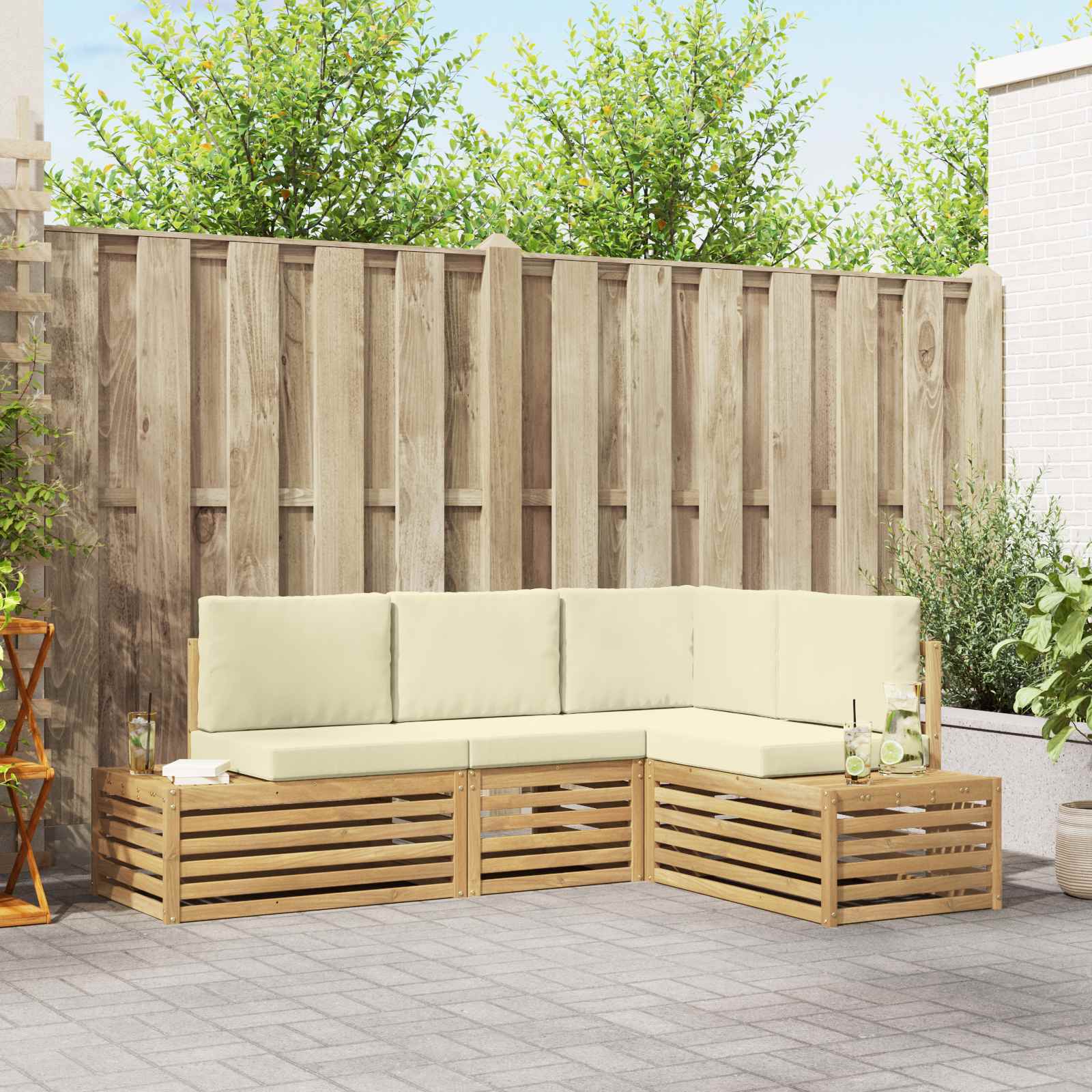 Set vanjskih sofa Bijela 213,5 x 154,5 x 73 cm Poliester