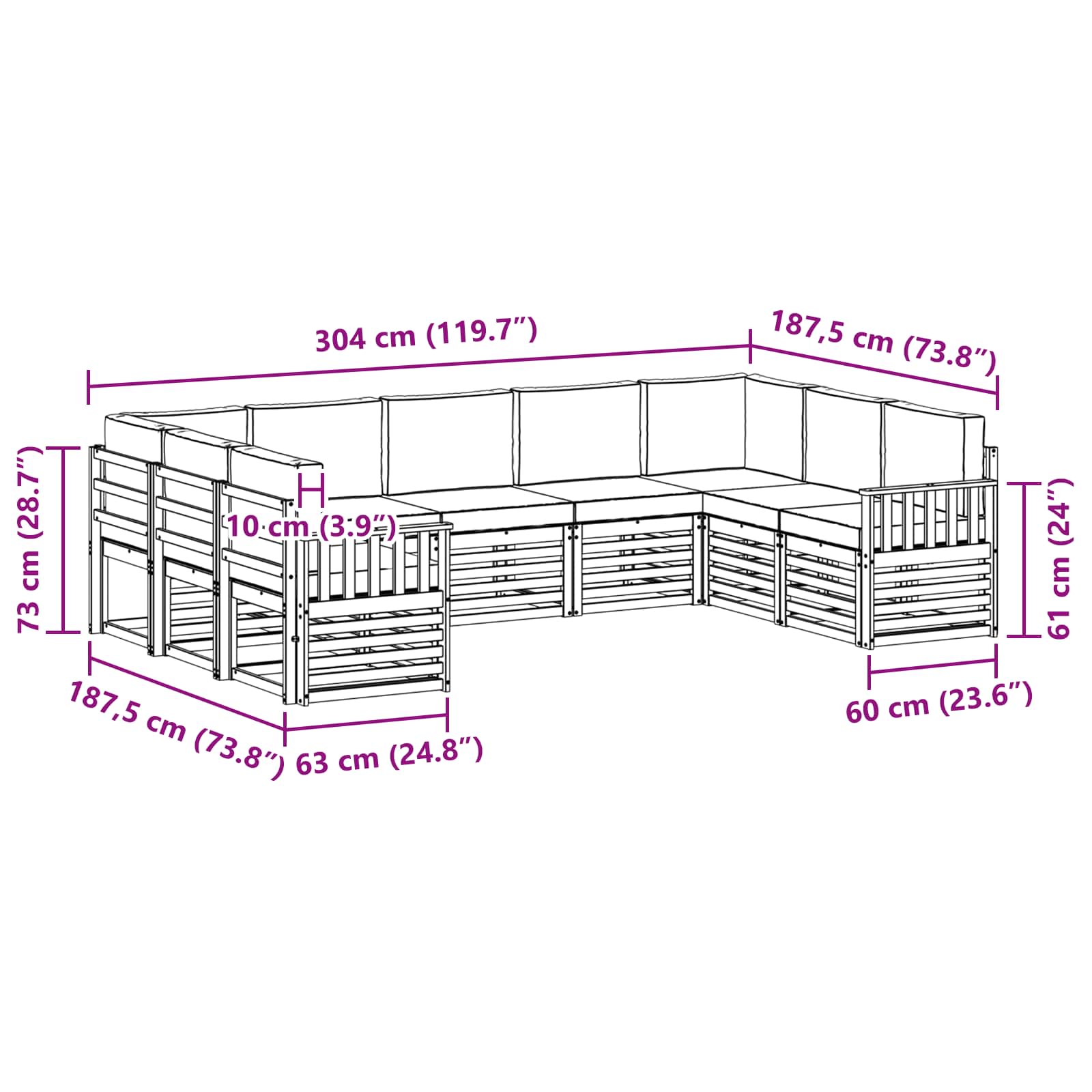 Set vanjskih sofa 7 pcs Bijela i Antracit 304 x 128,5 x 73 cm