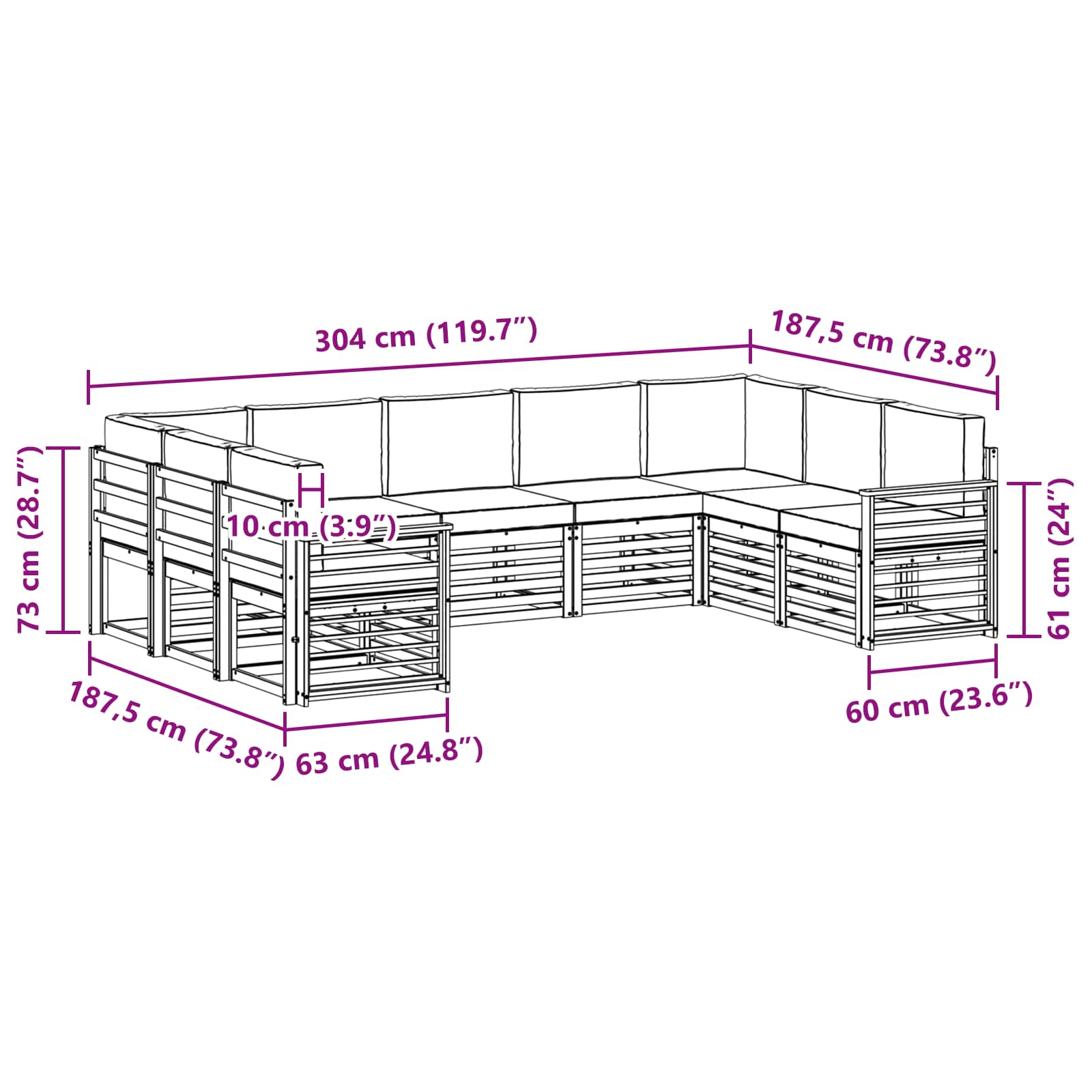 Set vanjskih sofa 9 pcs Bijela i bež 304 x 187,5 x 73 cm