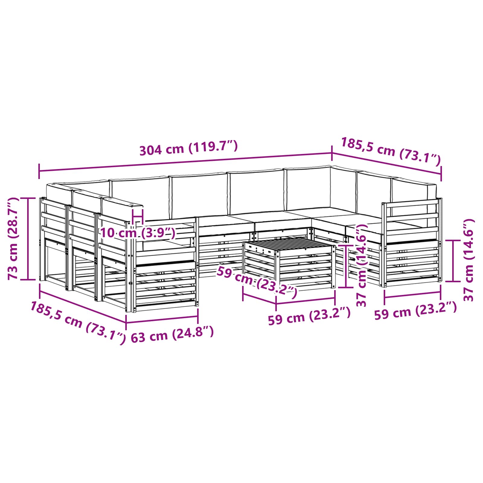 Set vanjskih sofa 8 pcs Bijela i Antracit 59 x 59 x 37 cm