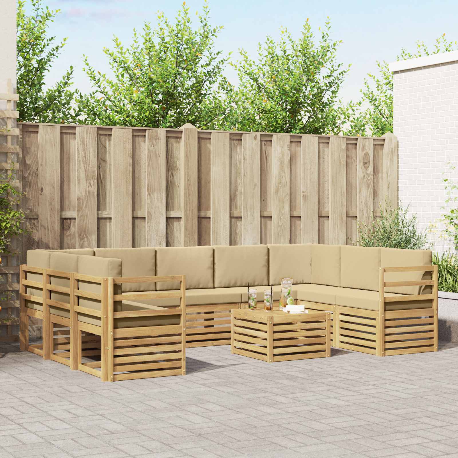 Setovi sofa 10 pcs Bijela i bež 59 x 59 x 37 cm Poliester