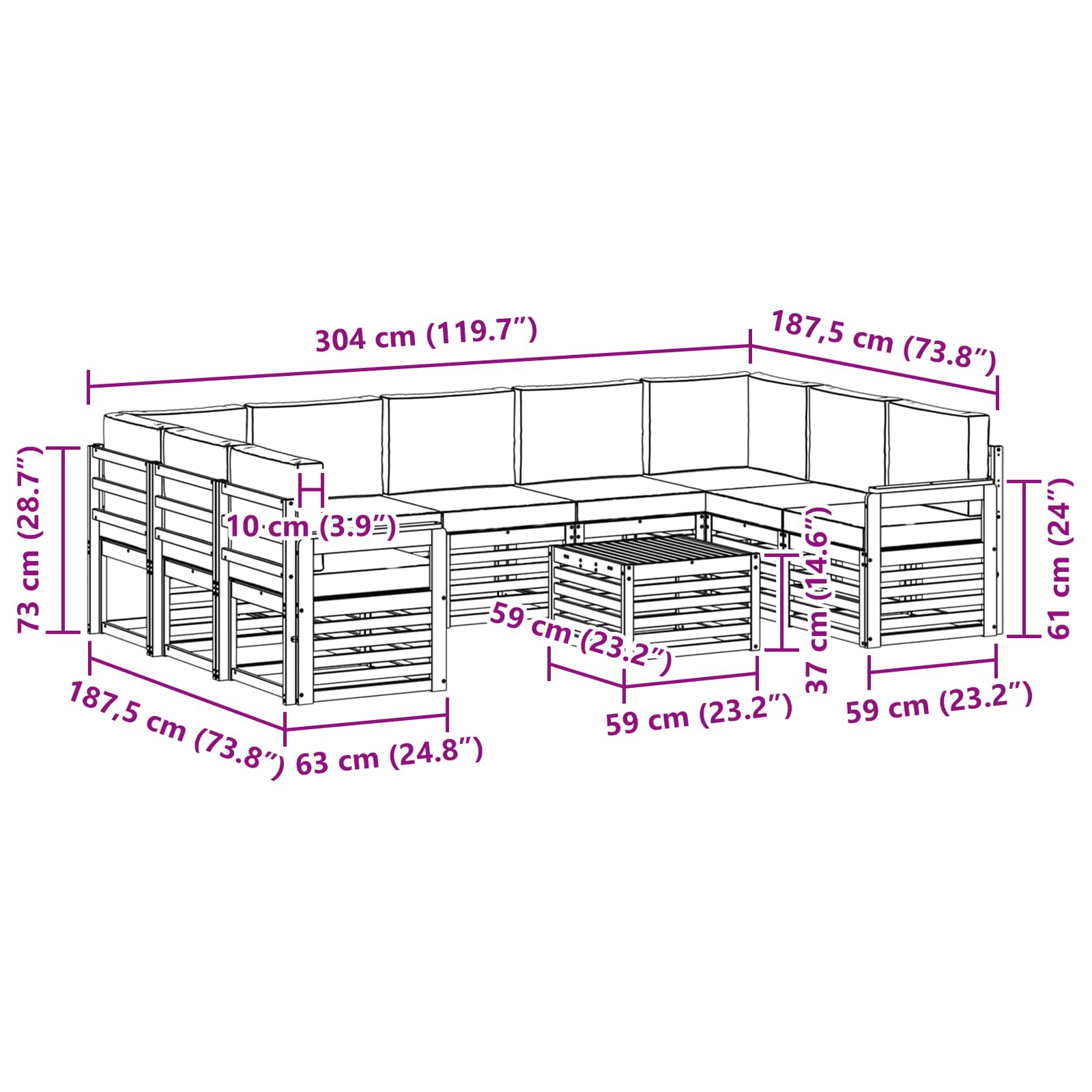 Set vanjskih sofa 8 pcs Bijela i Bež 59 x 59 x 37 cm Poliester