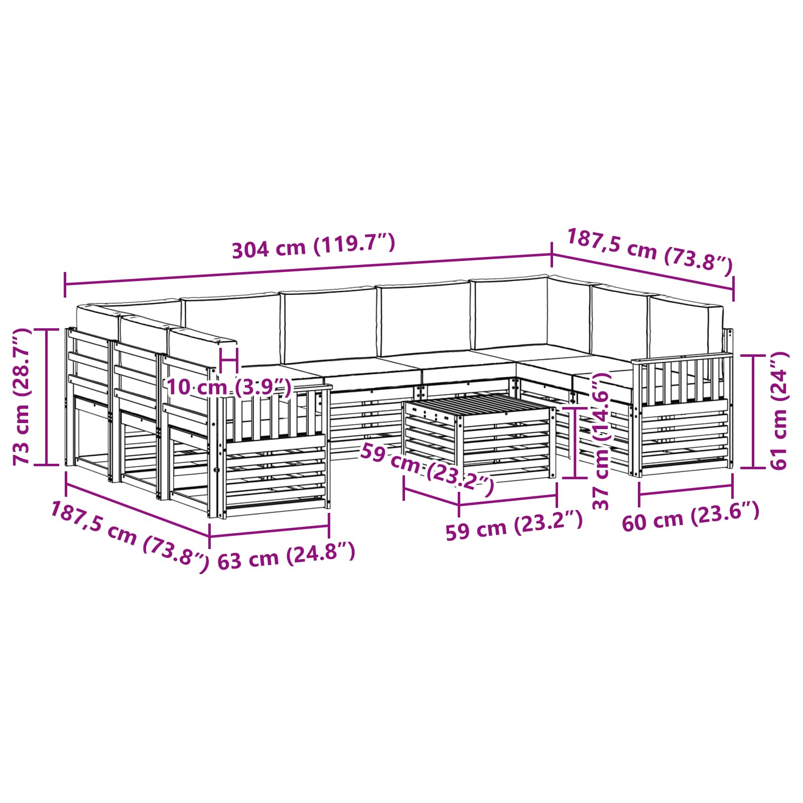 Set vanjskih sofa 8 pcs Bijela i Krem 59 x 59 x 37 cm Poliester