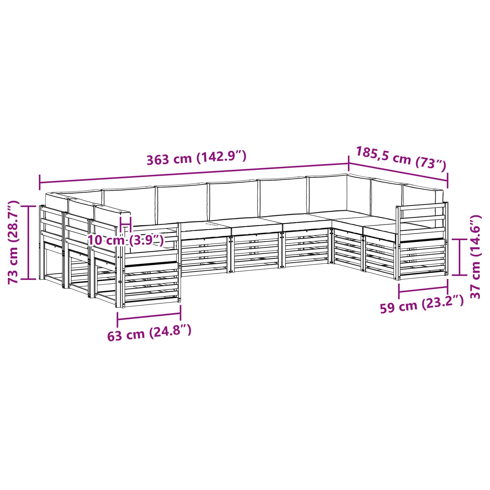 Sekcijska garnitura 10 pcs Bijela i bež 363 x 185,5 x 73 cm