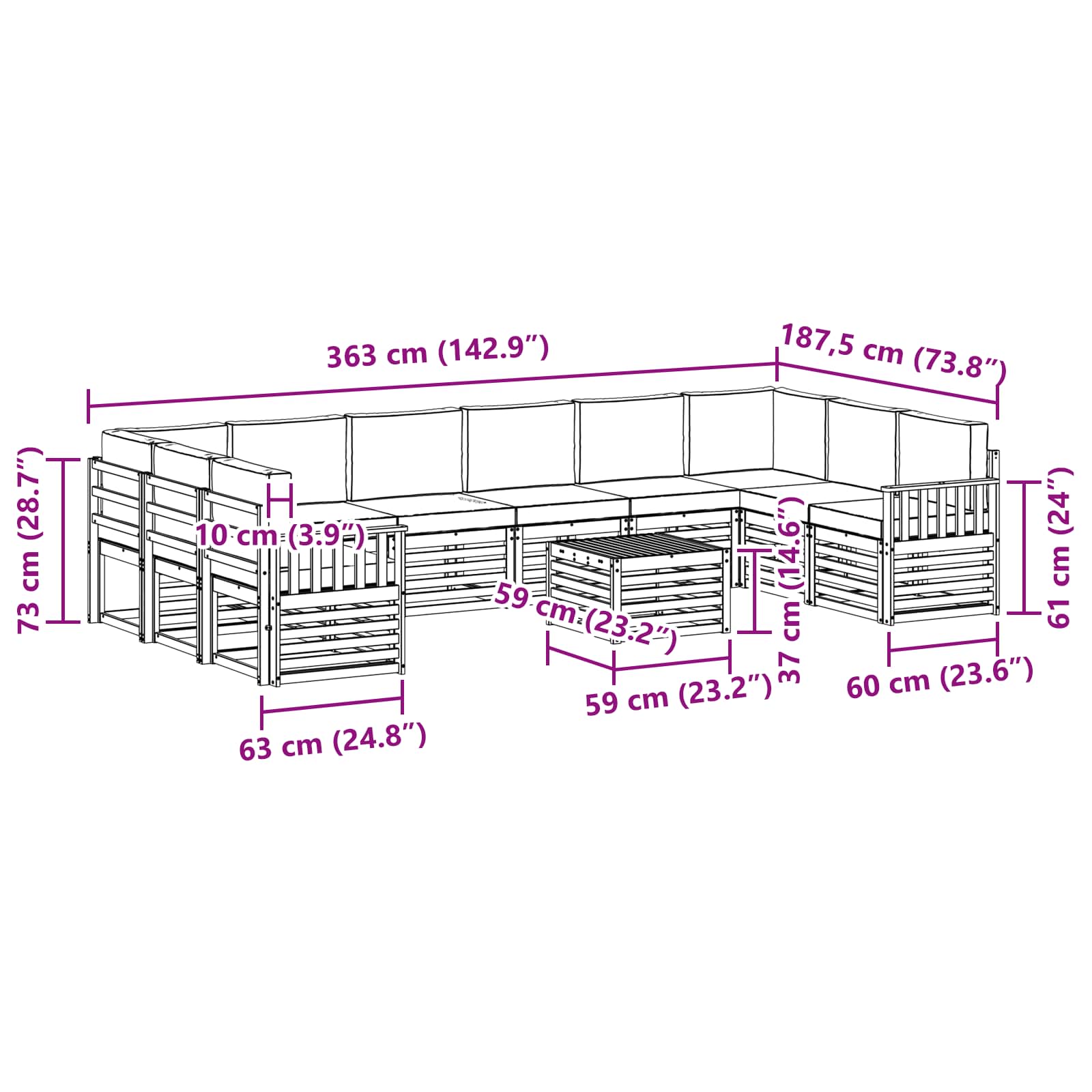 Set vanjskih sofa 8 pcs Bijela i Krem 59 x 59 x 37 cm Poliester