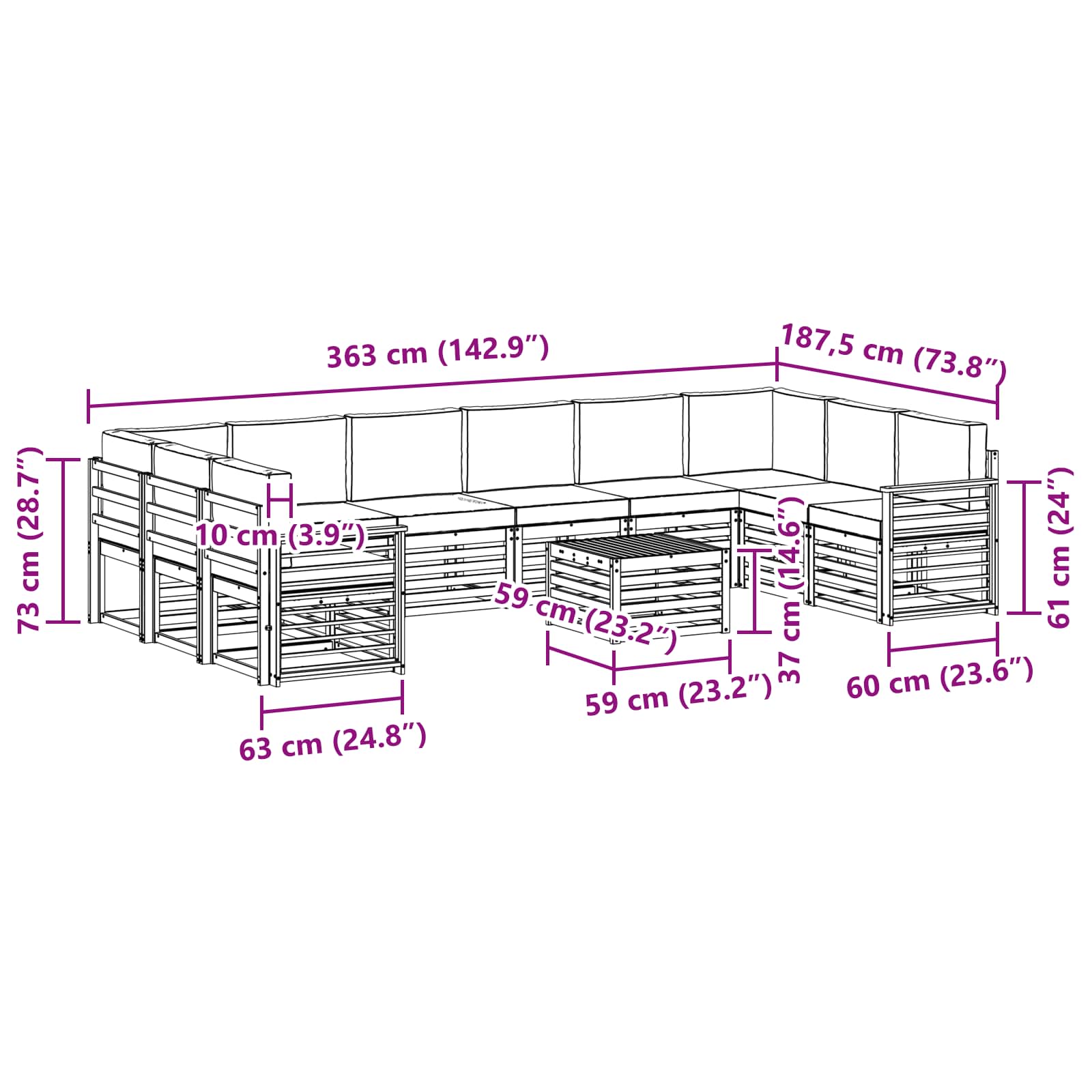Set vanjskih sofa s jastukom 11 pcs Bijela i krem Poliester