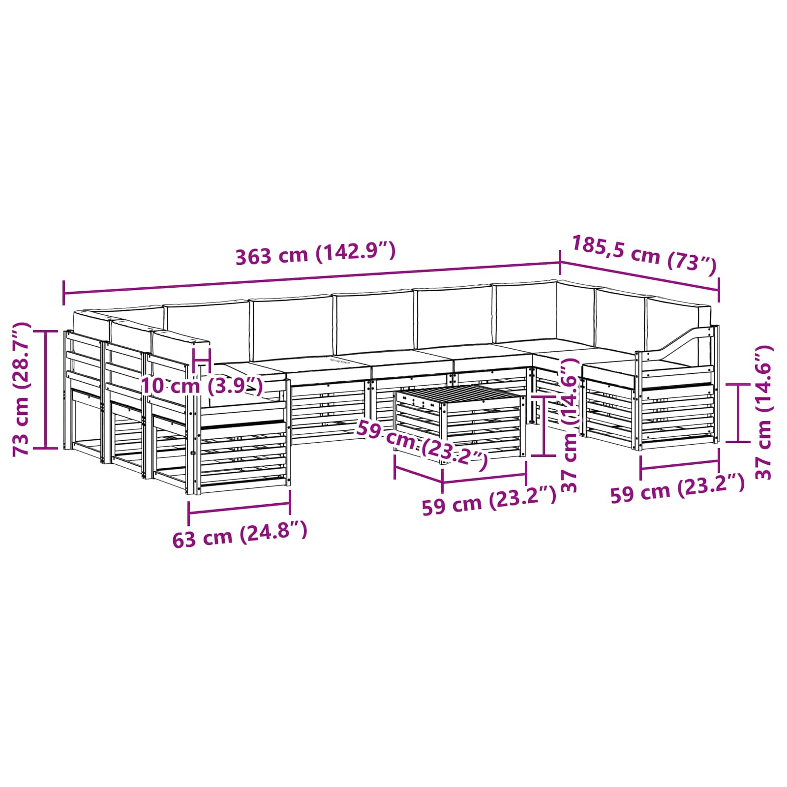 Set vanjskih sofa 11 pcs Bijela i svjetlosiva 59 x 59 x 37 cm