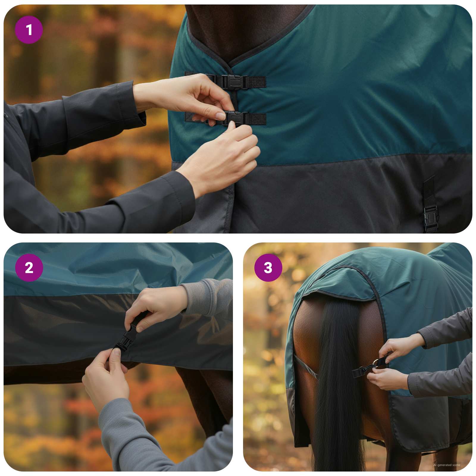 Pokrivač za konje Tamno zelena i crna 75 cm Poliester