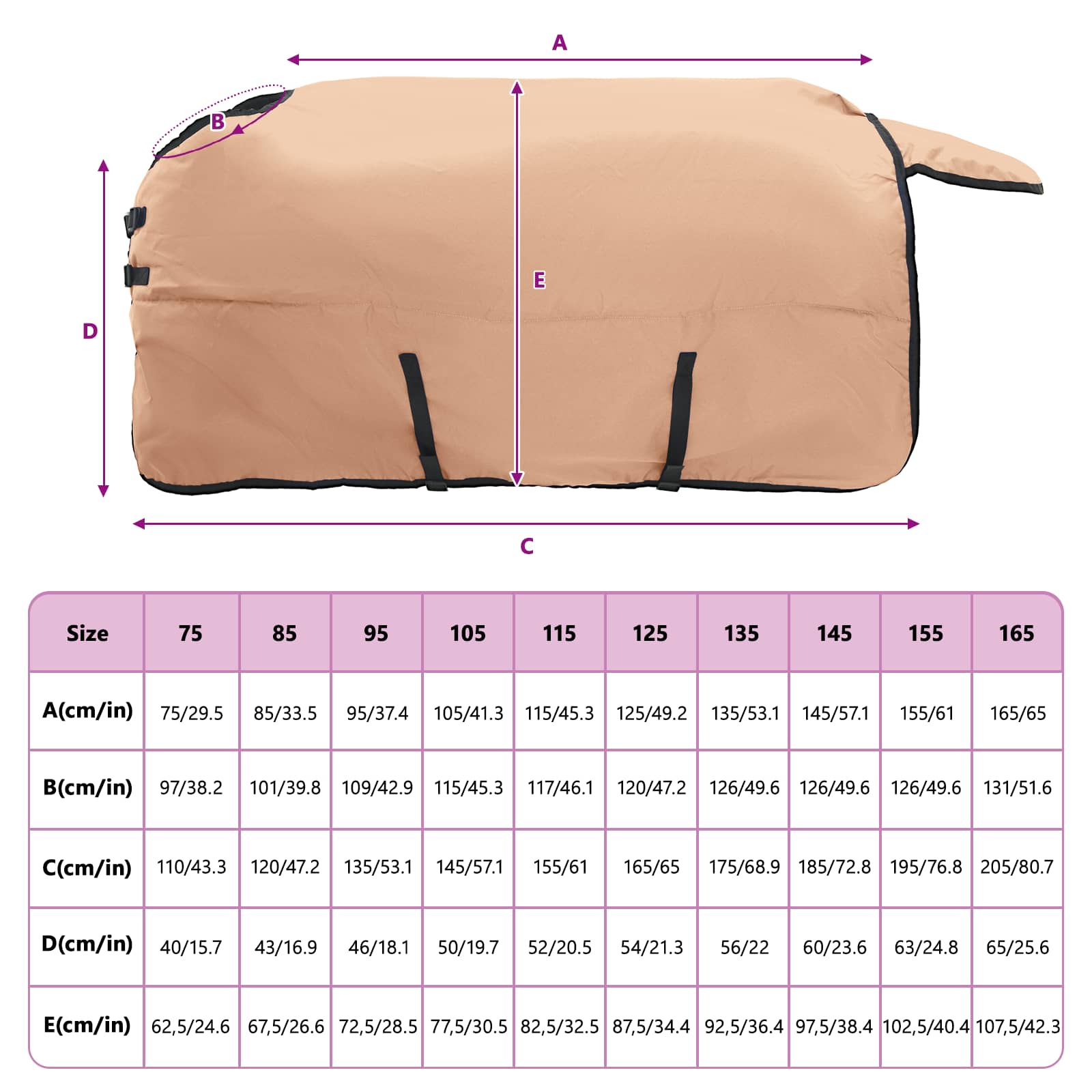 Pokrivač za konje Boja cappuccina 165 cm Poliester