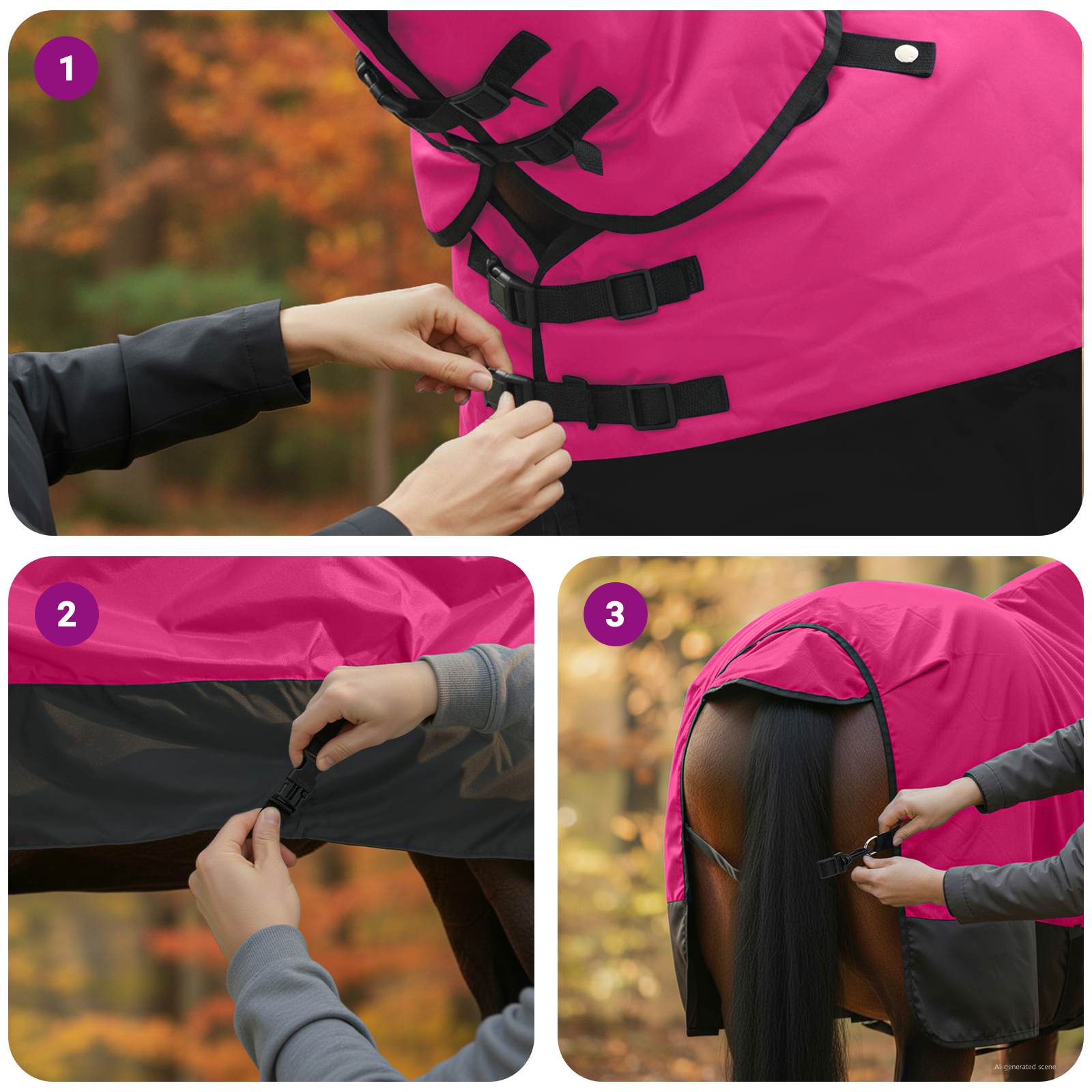 Pokrivač za konje Ružičasta i crna 115 cm Poliester