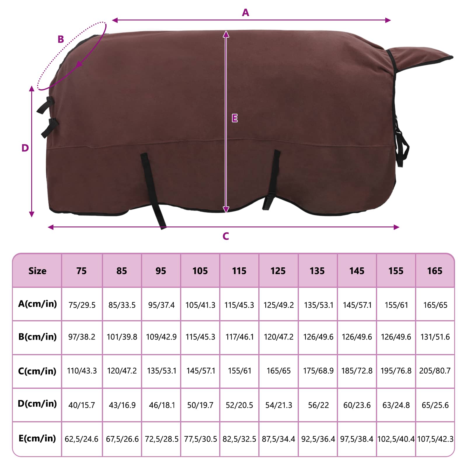 Pokrivač za konje Puni tamnosmeđi 125 cm Poliester