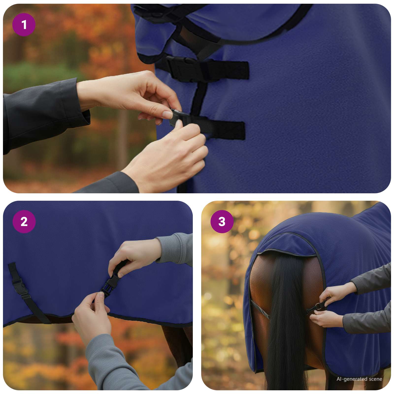 Pokrivač za konje Mornarsko plava 95 cm Poliester