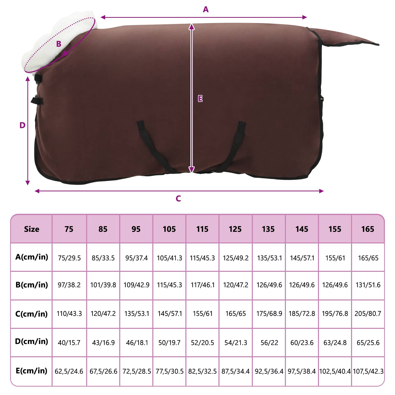 Pokrivač za konje Puni tamnosmeđi 105 cm Polartec