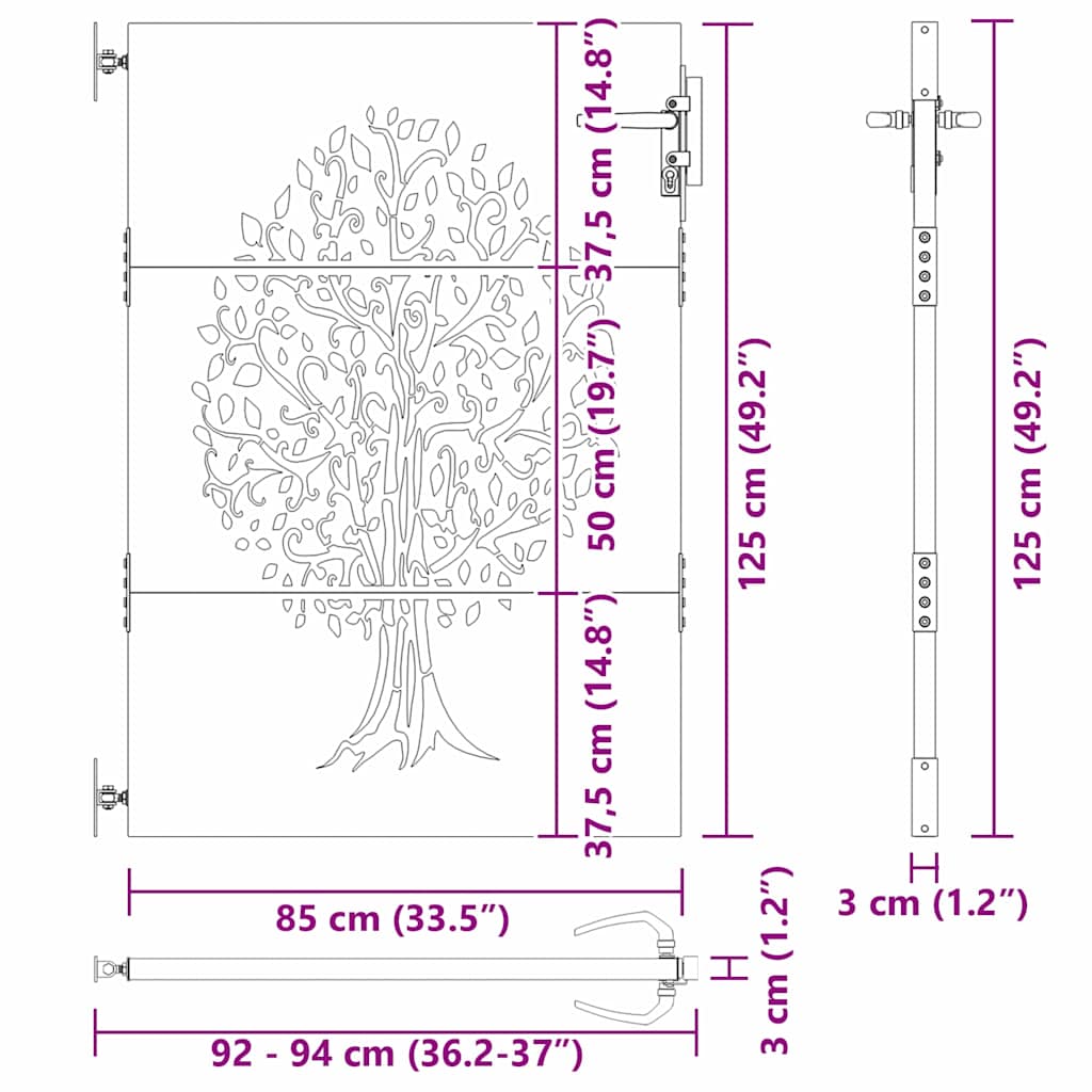 Vrtna vrata Crna 85 x 125 cm Čelik s praškastim premazom