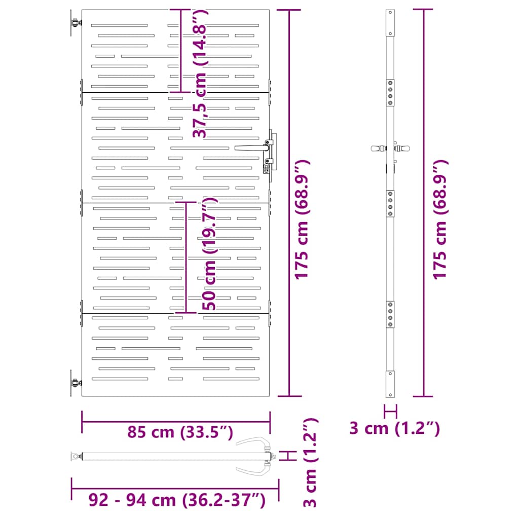 Vrtna vrata Crna 85 x 175 cm Čelik s praškastim premazom