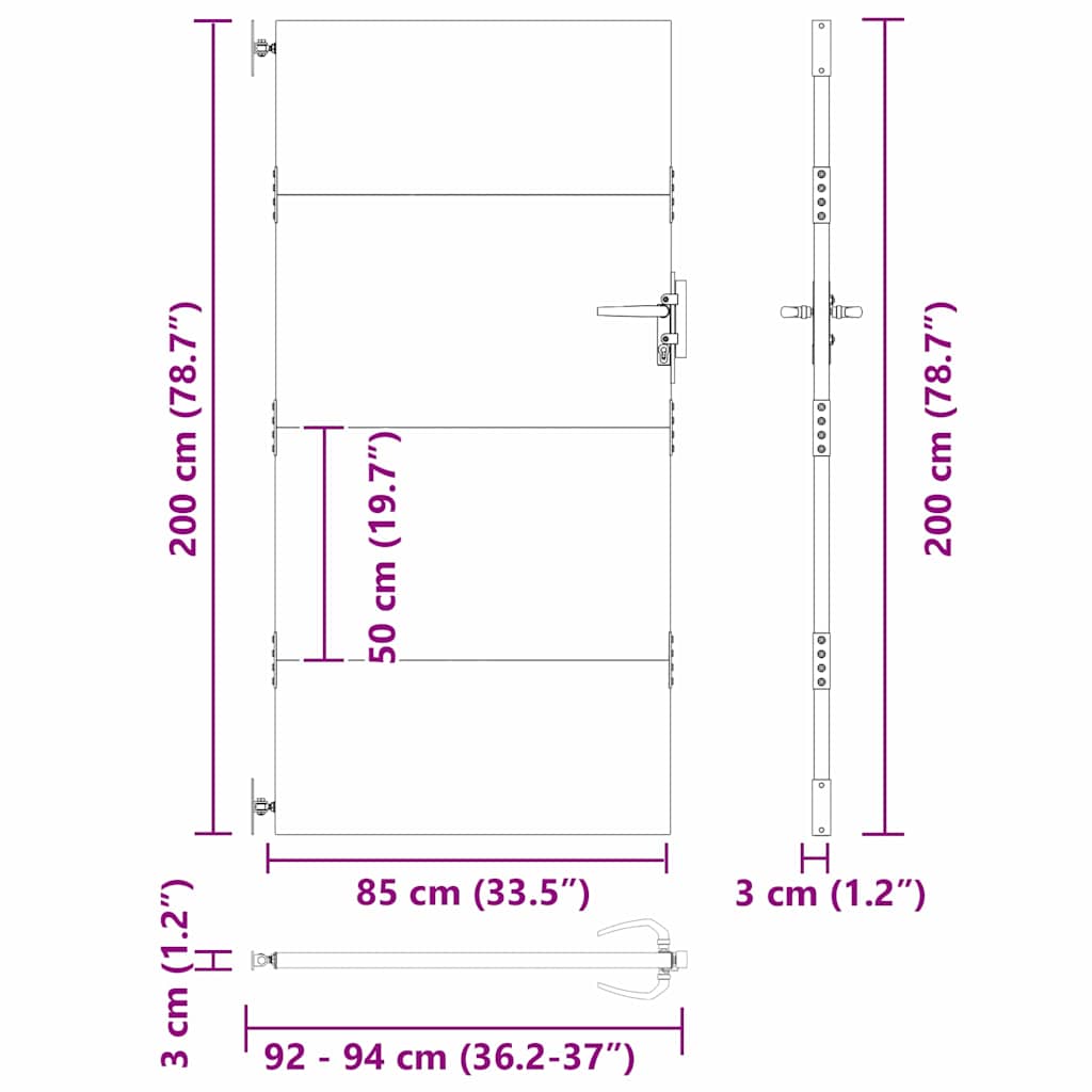 Vrtna vrata Crna 85 x 200 cm Čelik s praškastim premazom
