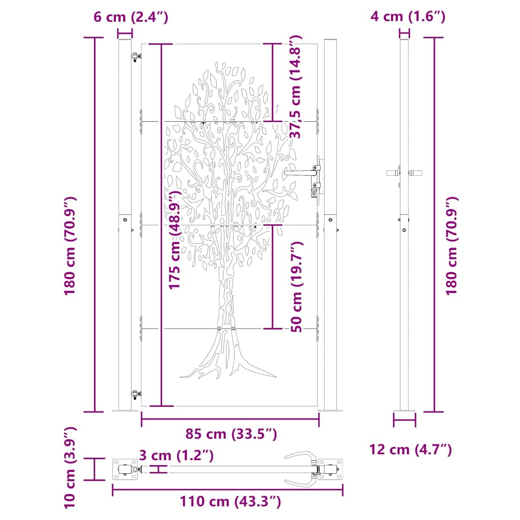 Vrtna vrata Crna 110 x 180 cm Čelik s praškastim premazom