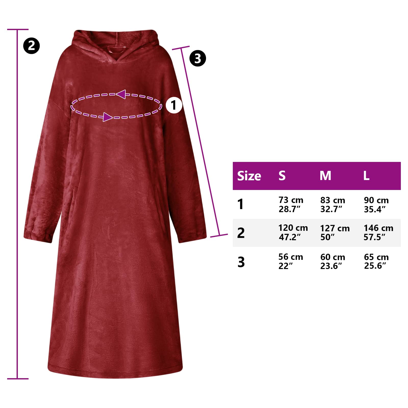 Deka majica s kapuljačom Bordeaux Crvena m Flanel