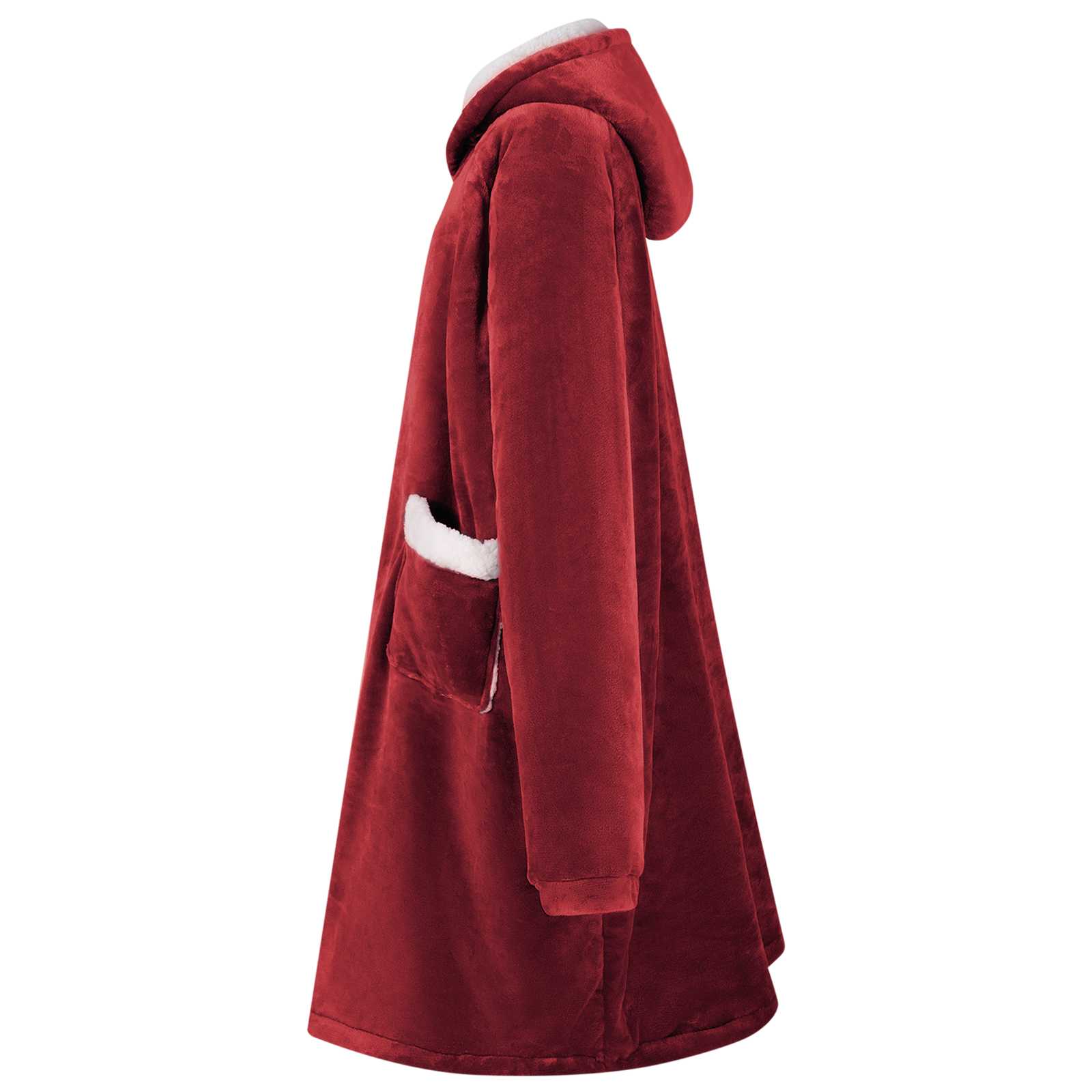 Deka majica s kapuljačom Bordeaux Crvena M Flis i flanel