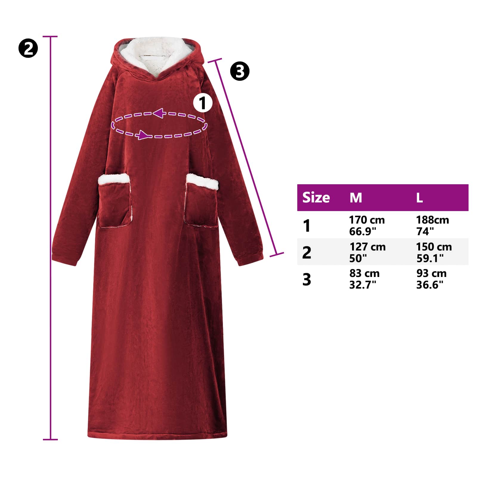 Deka majica s kapuljačom Bordeaux Crvena M Flis i flanel
