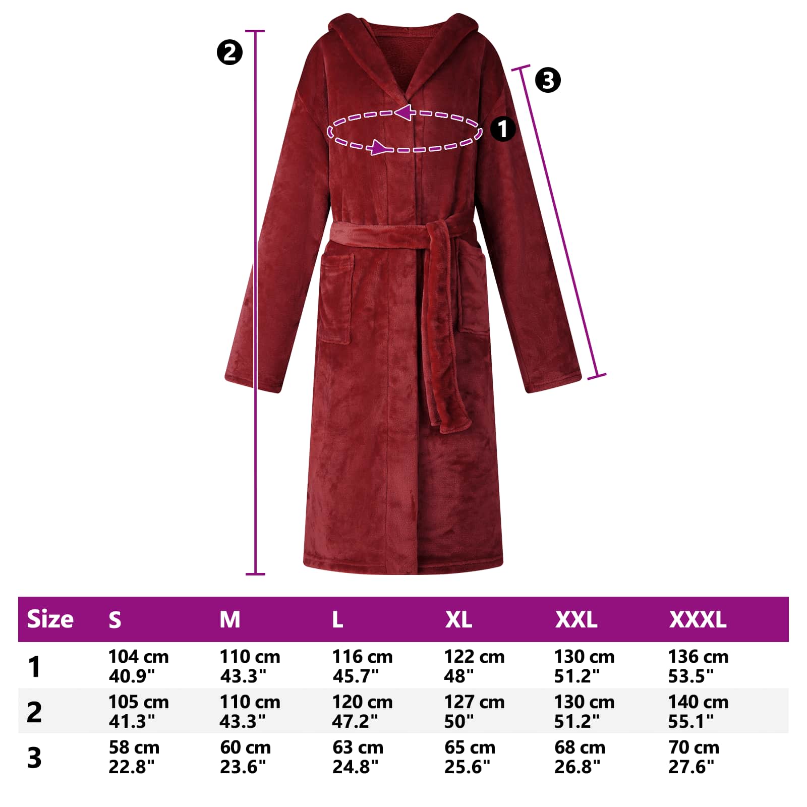 Kupaći kaput s kapuljačom Bordeaux Crvena xxxl Flanel