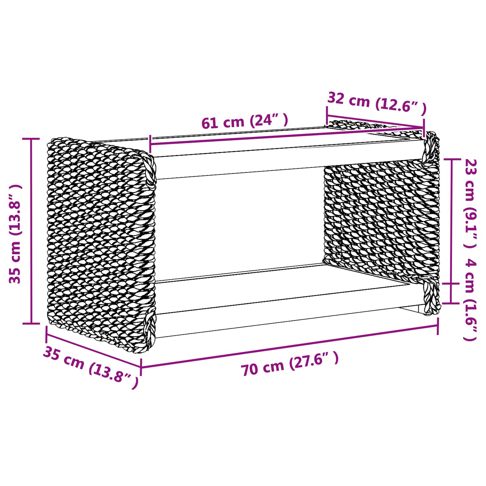 Stolić za kavu Prirodna 70 x 35 x 35 cm