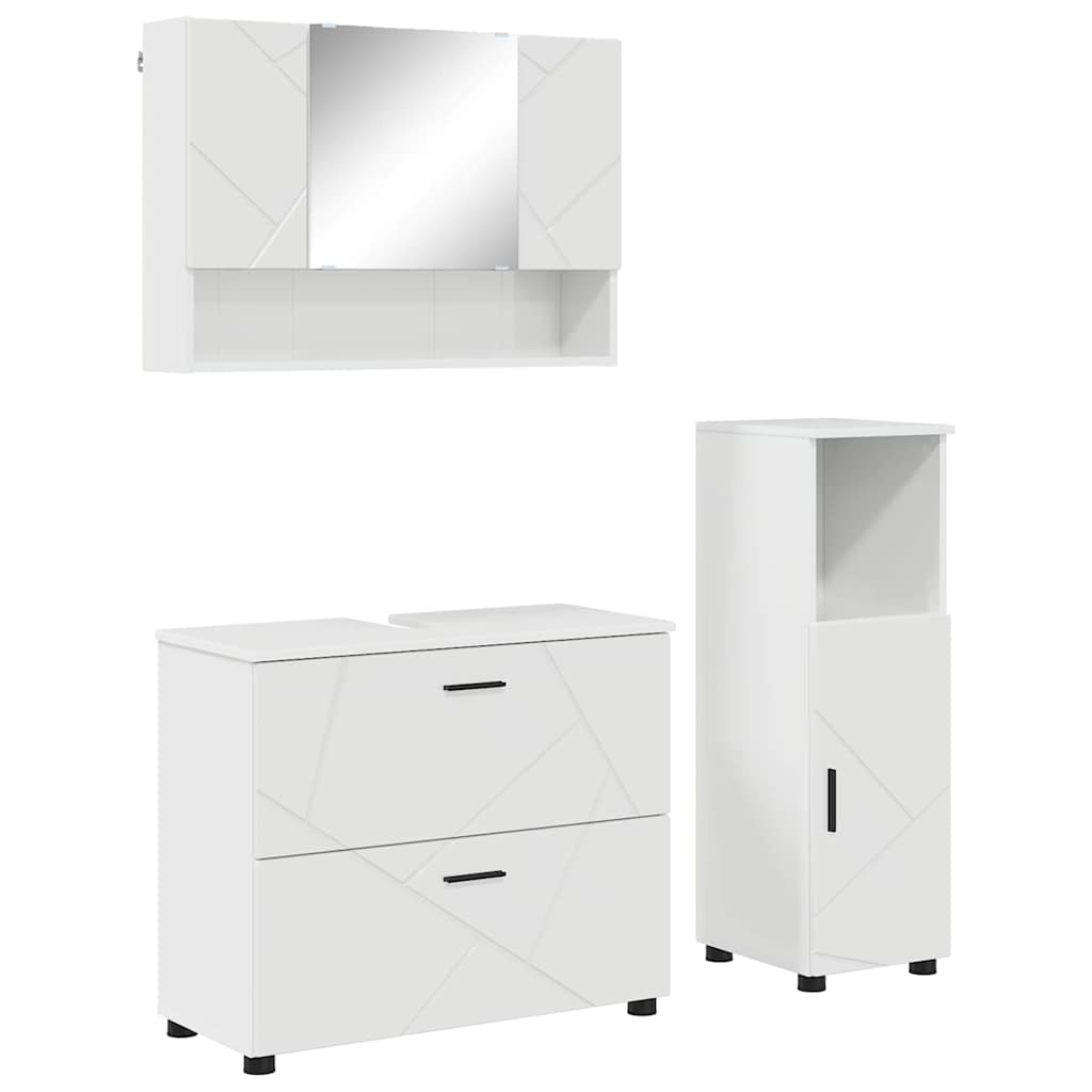 Set namještaja za kupaonicu s ladicama 3 pcs Visoki sjaj bijela