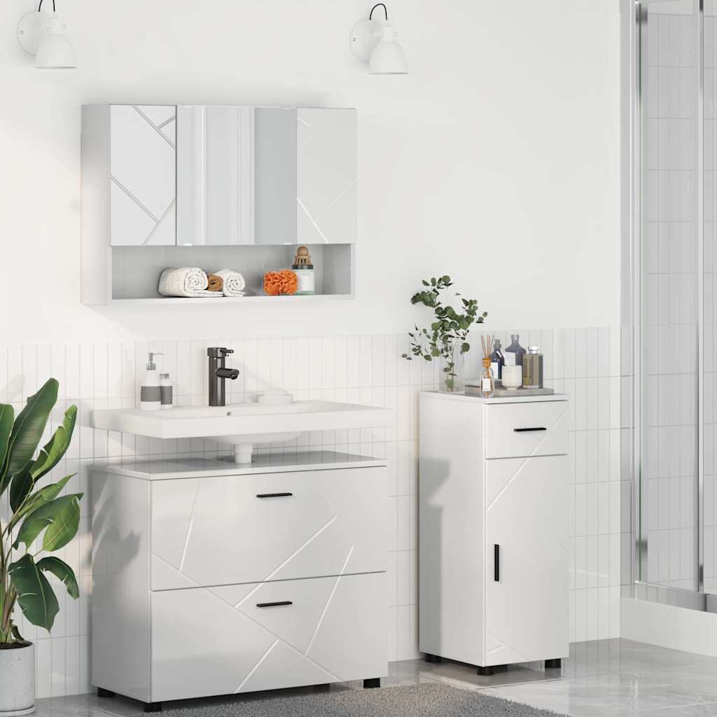 Set namještaja za kupaonicu s ladicama 3 pcs Visoki sjaj bijela