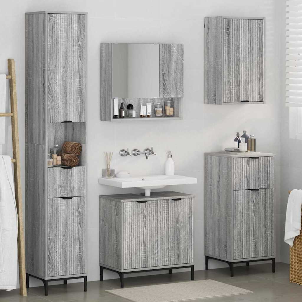 Set namještaja za kupaonicu Siva Sonoma Inženjersko drvo, Metal