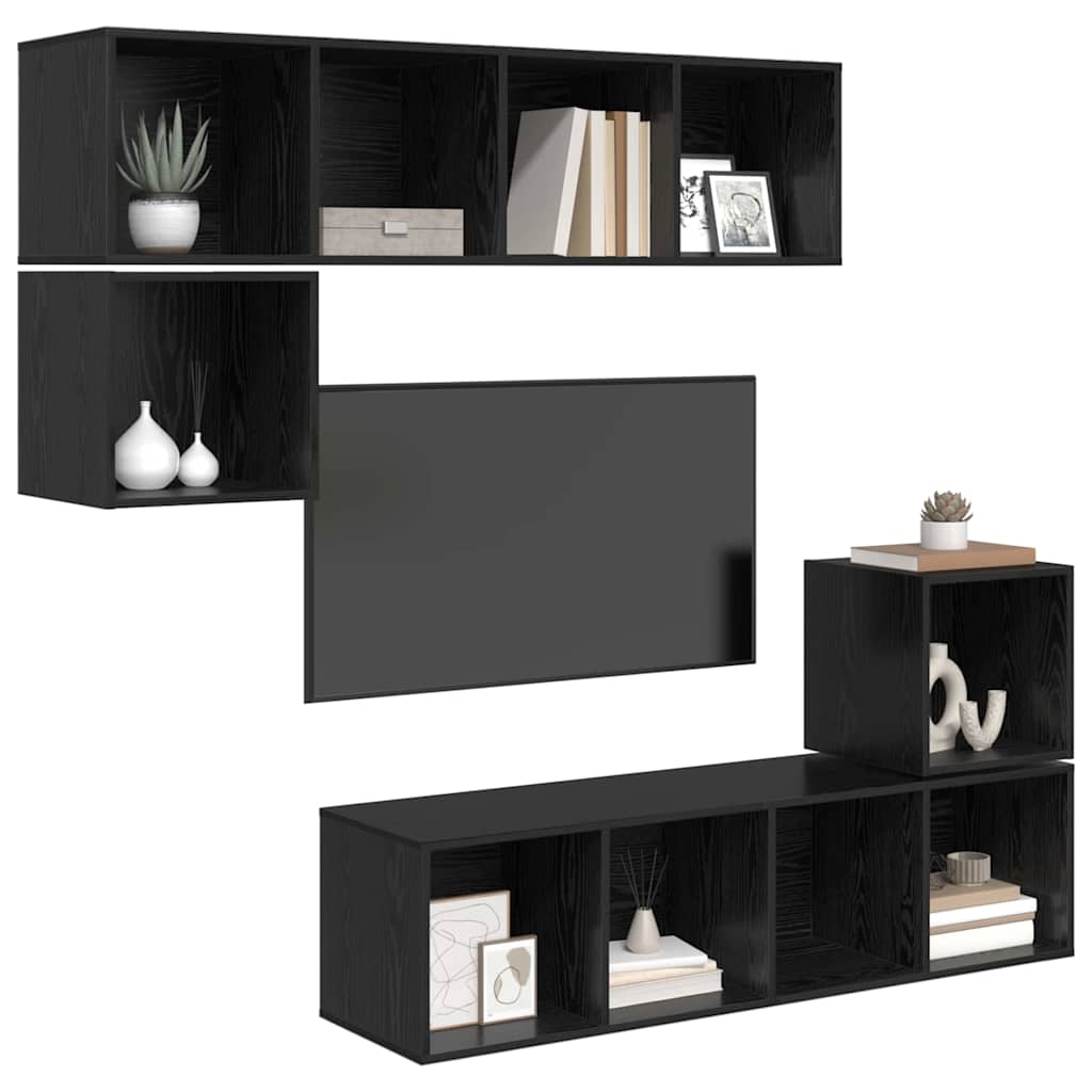 Set TV komoda Zidne 4 pcs Crni hrast Konstruirano drvo